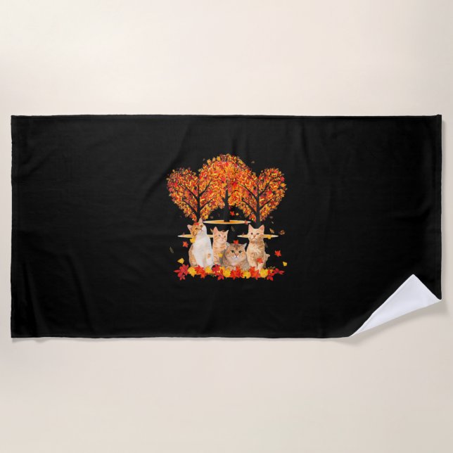 Serviette De Plage Thanksgiving Maple Cat Heart Shape Tree Leaf (Devant)