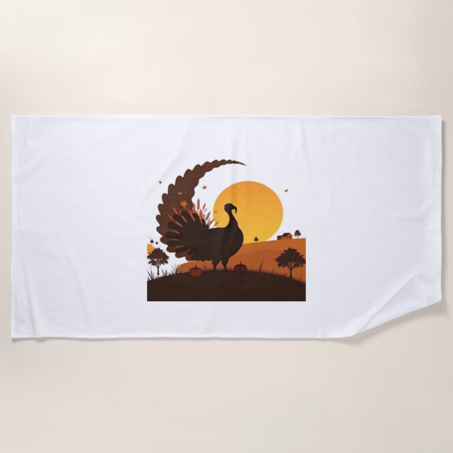 Serviette De Plage Thanksgiving Turquie Silhouette - Sunset Harvest S (Devant)