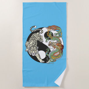 Serviette De Plage Tigre blanc contre dragon vert au Yin yang