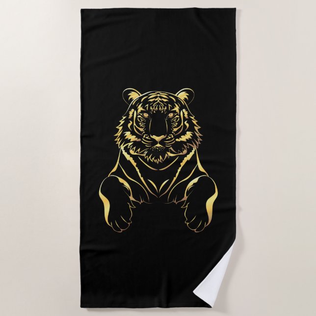 Serviette De Plage Tigre noir à rayures dorées (Devant)