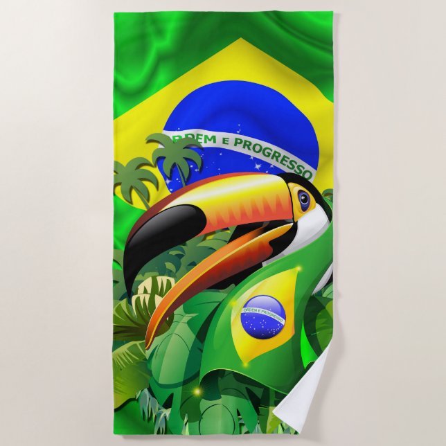 Serviette De Plage Toco Toucan avec drapeau brésilien (Devant)