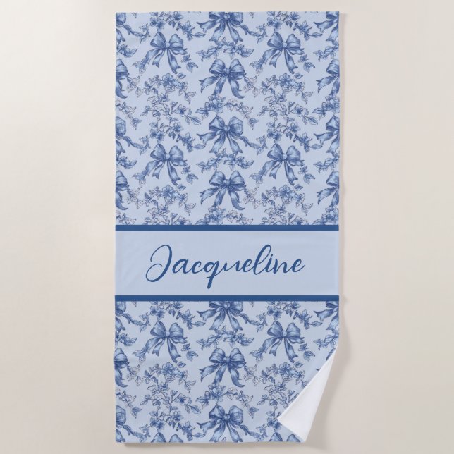 Serviette De Plage Toile Français Blue Coquette Bow Wedding Party (Devant)