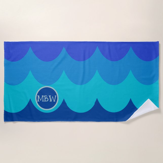 Serviette De Plage Toit de plage Monogram Blue Waves (Devant)