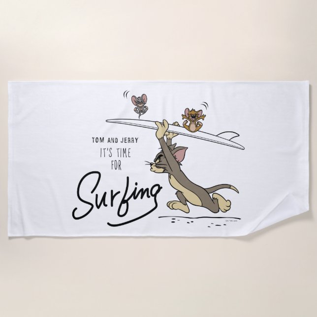 Serviette De Plage Tom & Jerry "Il est temps de surfer" (Devant)