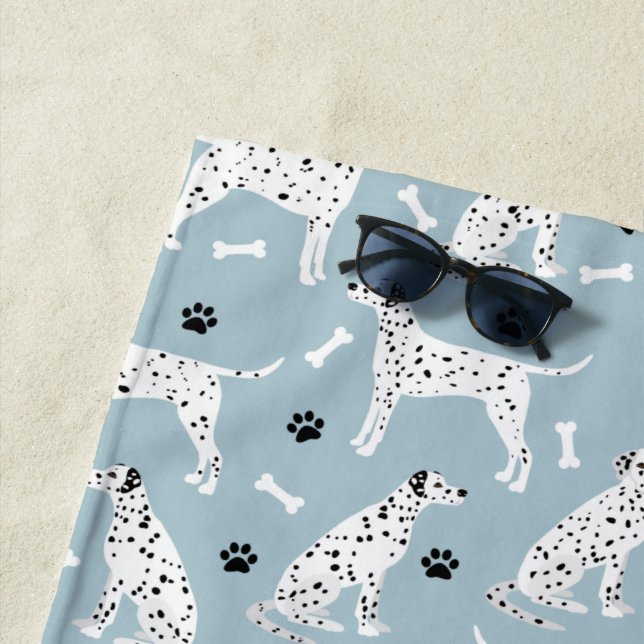 Serviette De Plage Torchon de plage Dalmatien Paws and Bones (En situation)