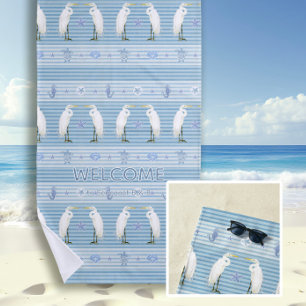 Serviette De Plage Tortue de mer Hippocampe Aigrette Bleue Personnali