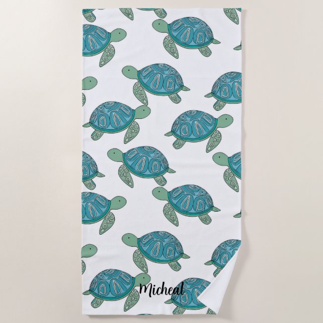 Serviette De Plage Tortue de mer mignonne Personnalisée (Devant)