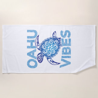 Serviette De Plage Tortue de mer tribale bleue polynésienne Oahu Vibe