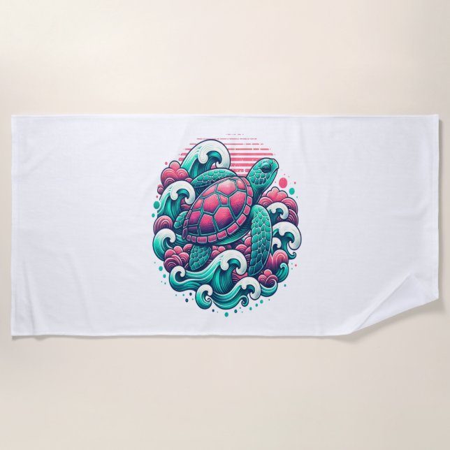 Serviette De Plage Tortue d'été rétro (Devant)
