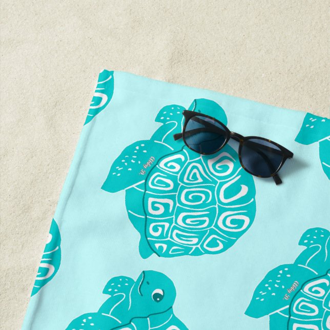 Serviette De Plage Tortues de mer Turquoises Motif Aqua Beach (En situation)
