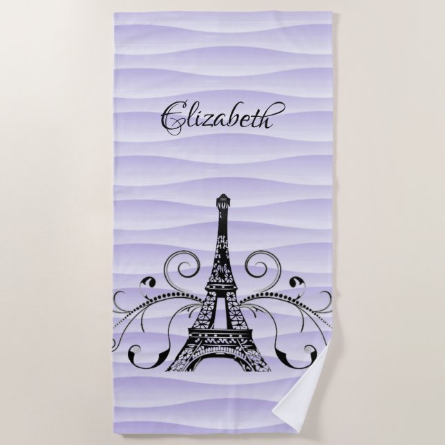 Serviette De Plage Tour Eiffel violet Plage fleurie (Devant)