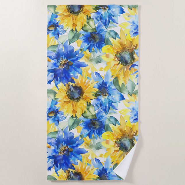 Serviette De Plage Tournesols Jaunes Bleus (Devant)