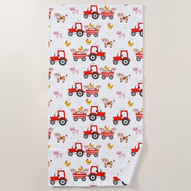 Serviette De Plage Tracteur Avec Animaux De Ferme (Devant)