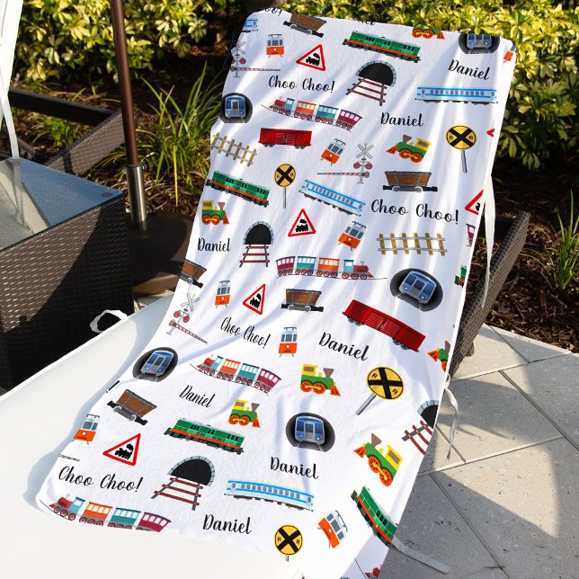 Serviette De Plage Train Motif Petit Garçon Prénom Choo Choo Enfants (Créateur téléchargé)
