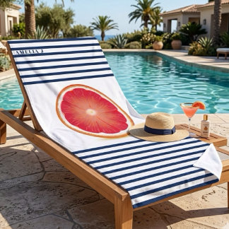 Serviette De Plage Tranche de pamplemousse personnalisée rayée bleu m