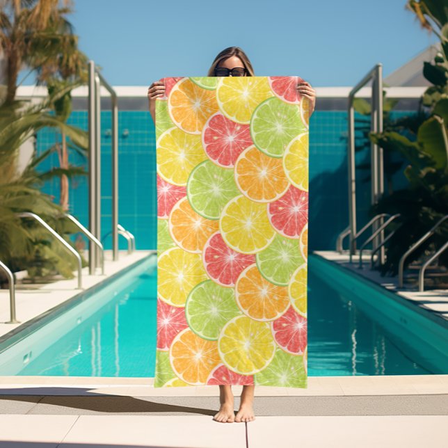 Serviette De Plage Tranches d'agrumes (Citrus Fruit Slices Beach Towel (white on reverse side))