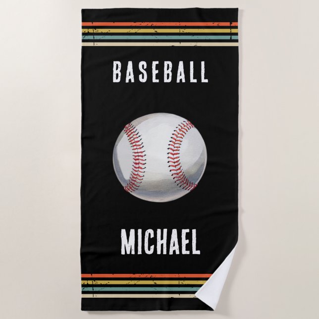Serviette De Plage  Trendy Vintage Personalized baseball Black        (Devant)