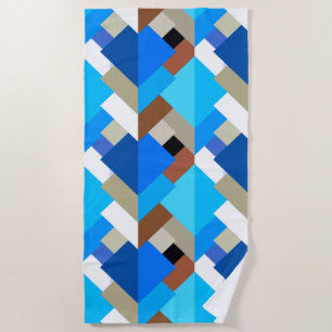 Serviette De Plage Triangles Abstraits modernes, Bleu de Cobalt et Br