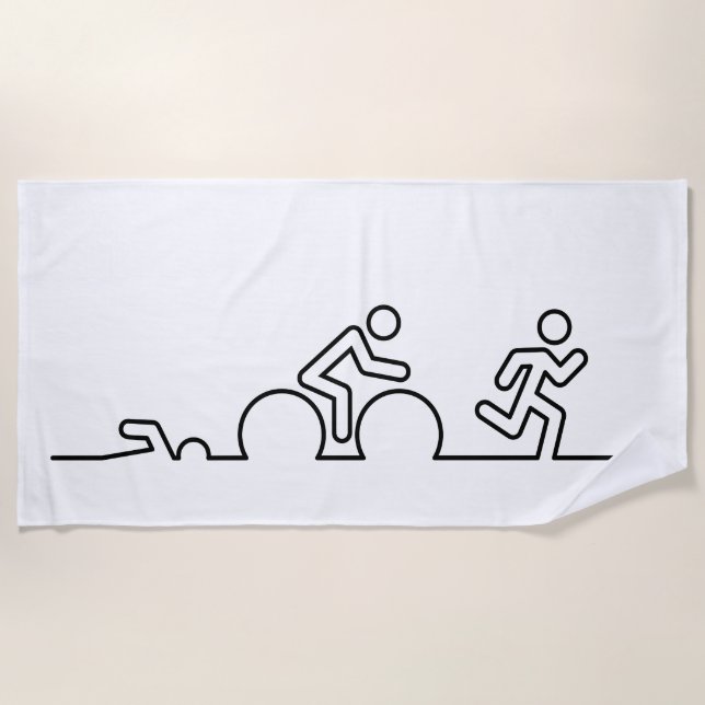 Serviette De Plage Triathlon. Natation, cyclisme et course. (Devant)