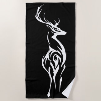 Serviette De Plage Tribal Deer Silhouette Minimal Black White Design