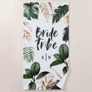 Serviette De Plage Tribe de mariée feuille tropicale et typographie