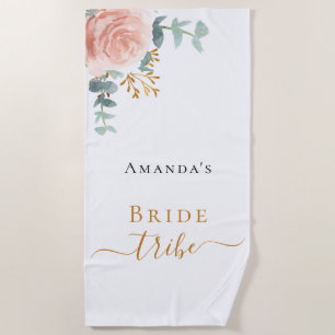 Serviette De Plage Tribe de mariée rose or floral eucalyptus verdure