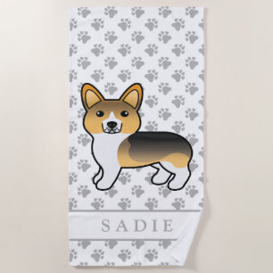 Serviette De Plage Tricolore léger Pembroke Welsh Corgi Chien et nom