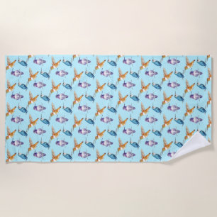 Serviette De Plage Trio de colibris avec Arrière - plan Aqua