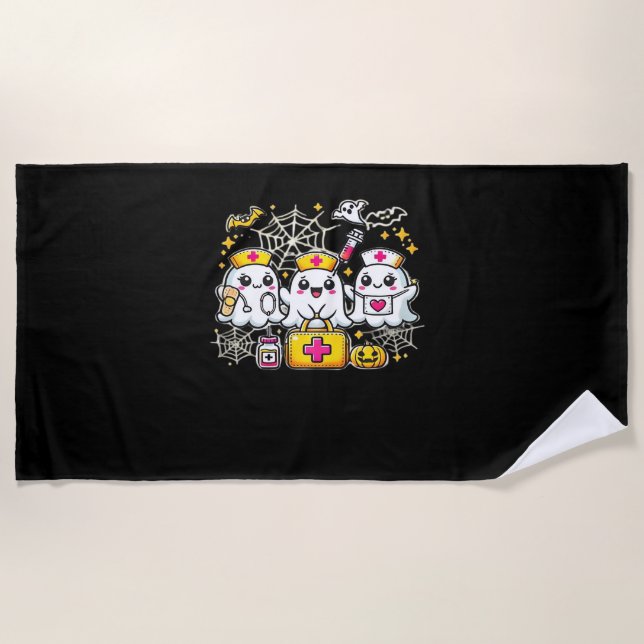 Serviette De Plage Trio d'infirmière fantôme d'Halloween mignonne ave (Devant)