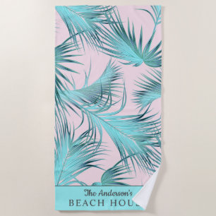 Serviette De Plage Tropical Beach House Palm Fronds avec votre nom