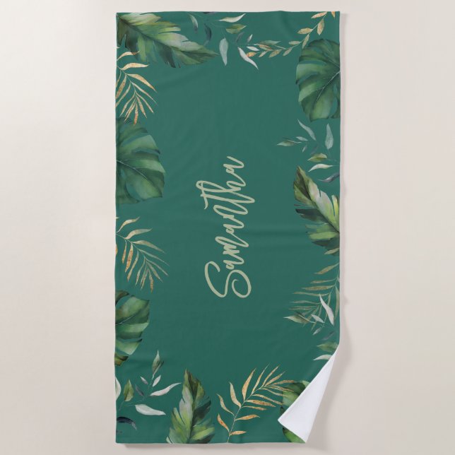 Serviette De Plage Tropical Beach Script Botanique Personnalisé (Devant)