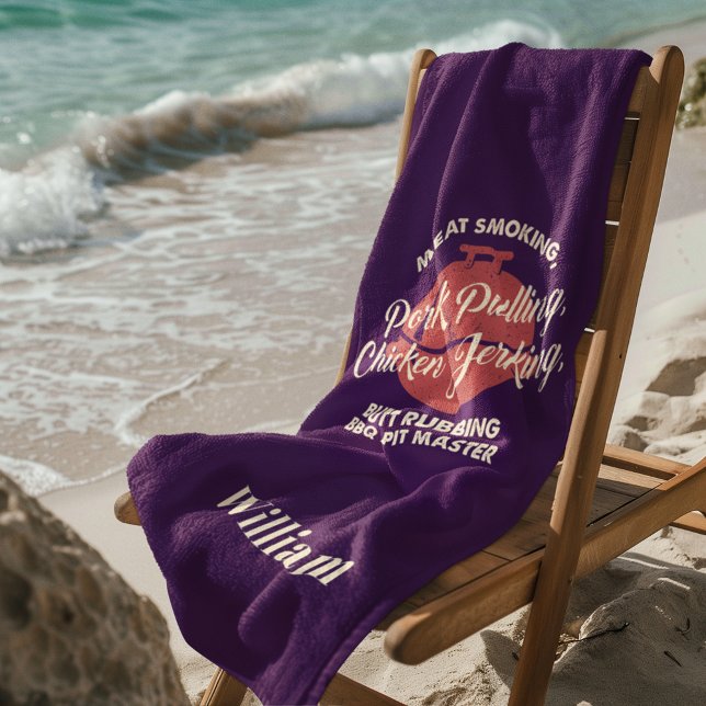 Serviette De Plage Tropical Beach Summer BBQ Pit Master Custom (Fun BBQ Purple Personalized Beach Towel)
