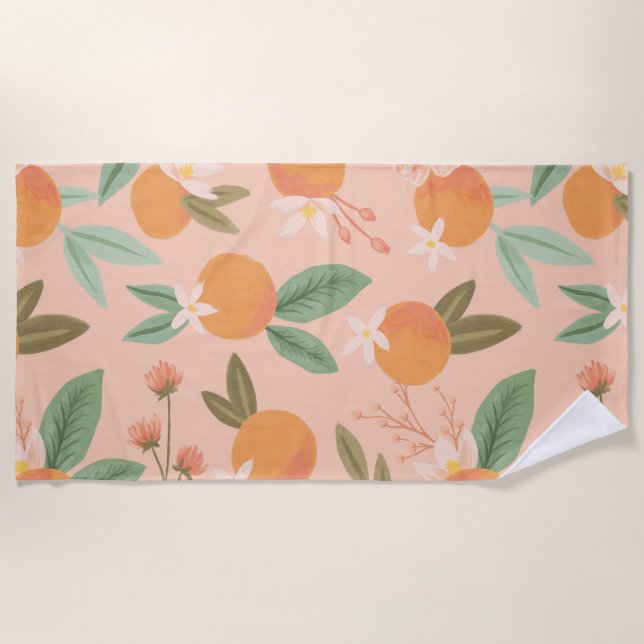 Serviette De Plage Tropical Citrus Floral Rose (Devant)