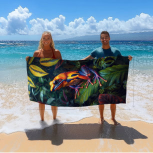 Serviette de plage Tropical Golden Frog coloré