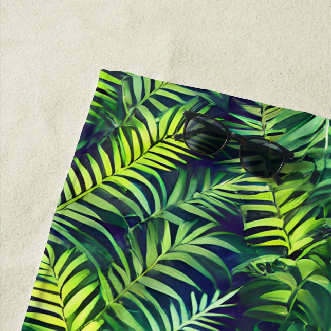 Serviette De Plage Tropical Green Leaf Fern Motif (En situation)