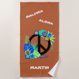 Serviette De Plage Tropical Hawaiian Peace Love Name Colorful Island