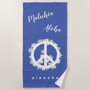 Serviette De Plage Tropical Hawaiian Text Floral Peace Love Name