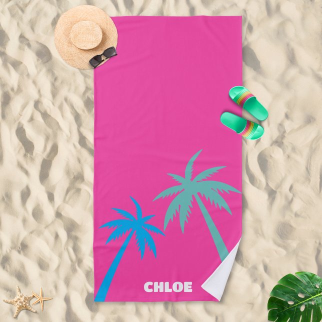 Serviette De Plage Tropical Hot rose esthétique Preppy Beach Towne (Créateur téléchargé)