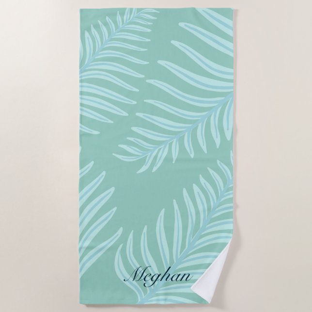 Serviette De Plage Tropical Pastel Feuilles Monogram Beach (Devant)