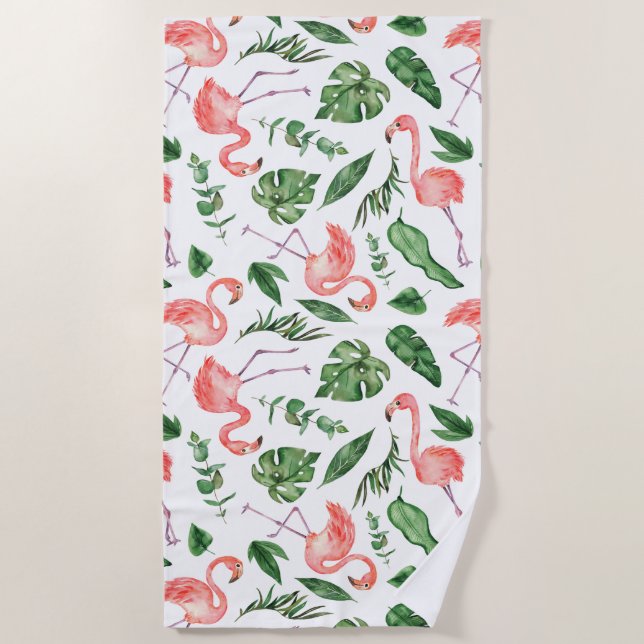 Serviette De Plage Tropical Pink Flamingo Pattern v2 (Devant)