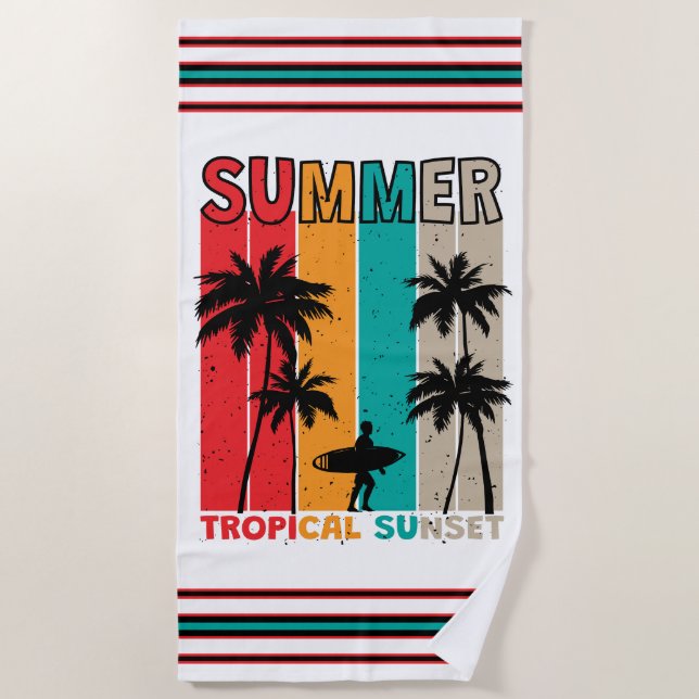 Serviette De Plage Tropical Rush : Coucher de soleil et Surf (Devant)