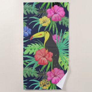 Serviette De Plage Tucan tropical et forêt tropicale Feuille