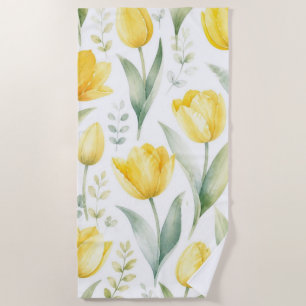 Serviette De Plage Tulipes jaunes Peinture florale aquarelle Botaniqu
