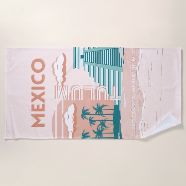 Serviette De Plage Tulum, Mexique, Art Voyage, Retro (Devant)