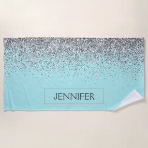 Serviette De Plage Turquoise Aqua Blue Silver Parties scintillant Gir