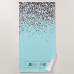 Serviette De Plage Turquoise Aqua Blue Silver Parties scintillant Gir