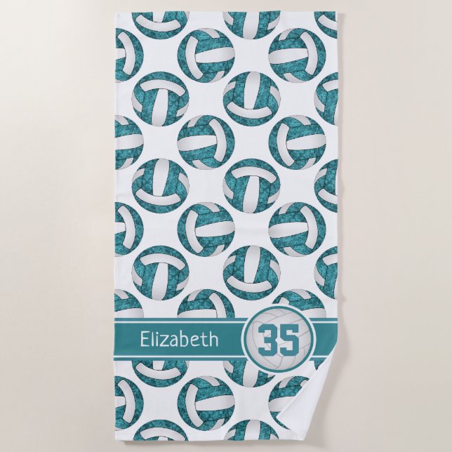 Serviette De Plage turquoise blanc volleyball sportive filles personn (Devant)