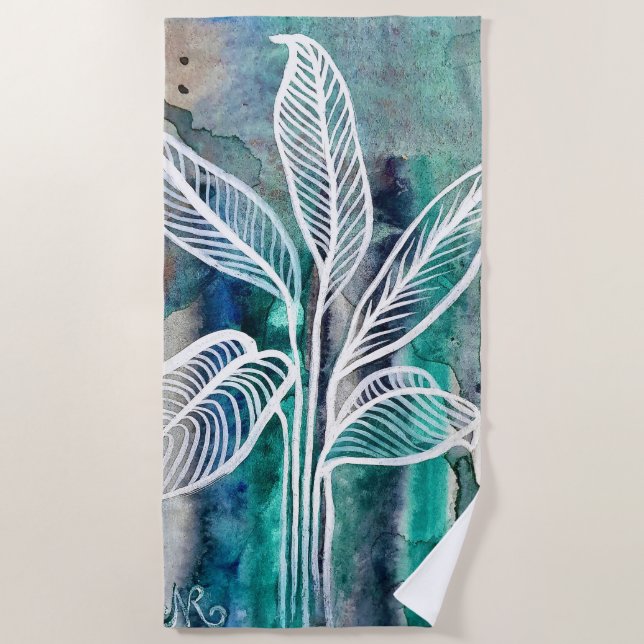 Serviette De Plage Turquoise Bleu & Turquoise Aquarelle Botanique Mod (Devant)