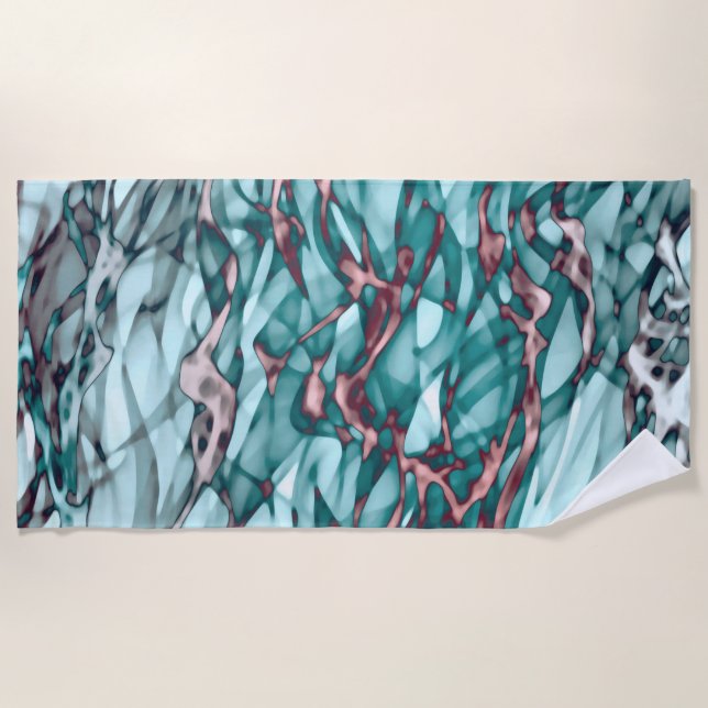 Serviette De Plage Turquoise bleu vert corail rose Abstrait (Devant)