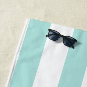 Serviette De Plage Turquoise clair et blanc Large Horizontal rayé